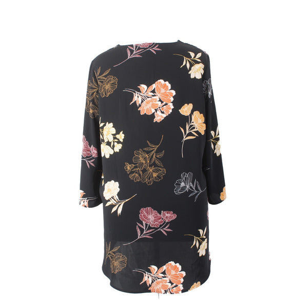 Joseph Ribkoff Top Sz 18 Black Multi Colored Floral V Neck Hi Lo Top