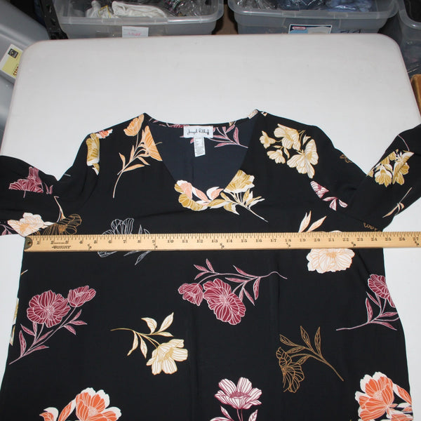 Joseph Ribkoff Top Sz 18 Black Multi Colored Floral V Neck Hi Lo Top