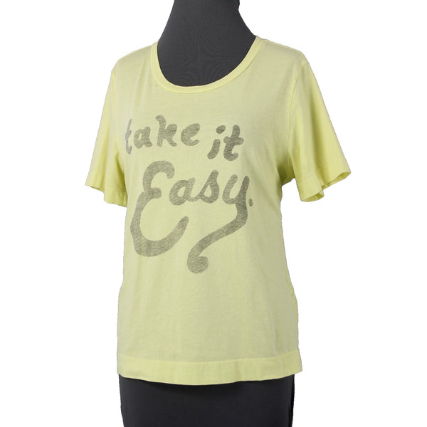 Sol Angeles Sz M Lemon Lime Yellow 'Take It Easy' 100% Cotton Tee Shirt Top