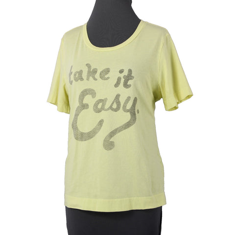 Sol Angeles Sz M Lemon Lime Yellow 'Take It Easy' 100% Cotton Tee Shirt Top