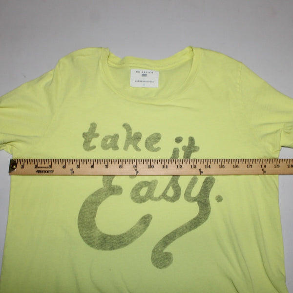 Sol Angeles Sz M Lemon Lime Yellow 'Take It Easy' 100% Cotton Tee Shirt Top