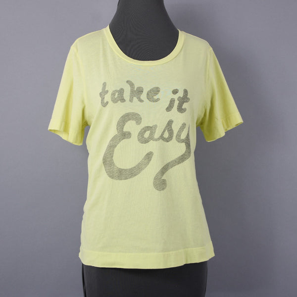 Sol Angeles Sz M Lemon Lime Yellow 'Take It Easy' 100% Cotton Tee Shirt Top