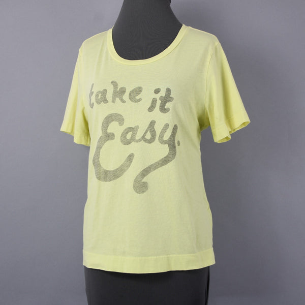 Sol Angeles Sz M Lemon Lime Yellow 'Take It Easy' 100% Cotton Tee Shirt Top