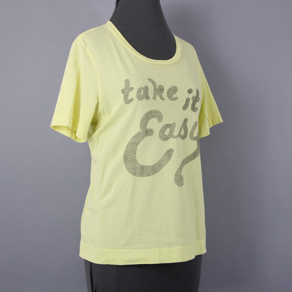 Sol Angeles Sz M Lemon Lime Yellow 'Take It Easy' 100% Cotton Tee Shirt Top