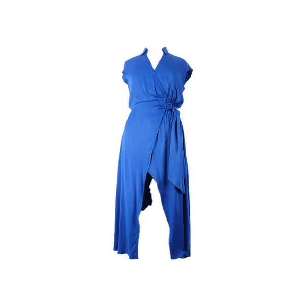 Maeve Dress Sz L Anthropology Royal Blue Open Back Collar 100% Viscose Dress