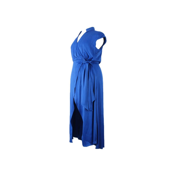 Maeve Dress Sz L Anthropology Royal Blue Open Back Collar 100% Viscose Dress