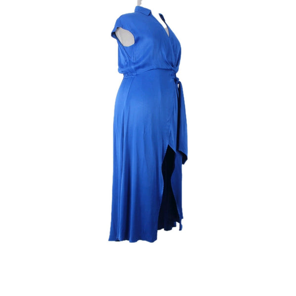 Maeve Dress Sz L Anthropology Royal Blue Open Back Collar 100% Viscose Dress