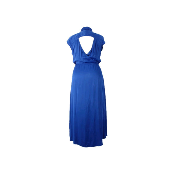 Maeve Dress Sz L Anthropology Royal Blue Open Back Collar 100% Viscose Dress
