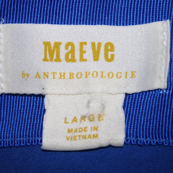 Maeve Dress Sz L Anthropology Royal Blue Open Back Collar 100% Viscose Dress