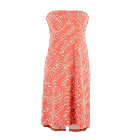 Eddie Bauer Sz XS Orange Multi Ruched Waist Hi Lo Poly Blend Skirt Dress