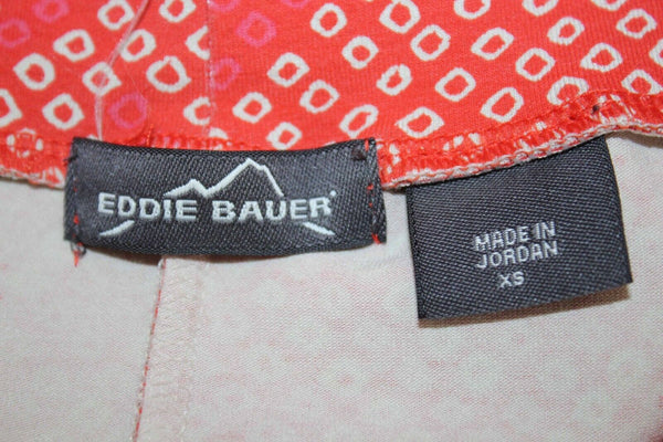 Eddie Bauer Sz XS Orange Multi Ruched Waist Hi Lo Poly Blend Skirt Dress