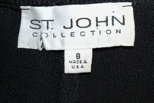St John Collection Sz 8 x 21 Black Santana Wool Blend Pocket Slit Side Crop Pant
