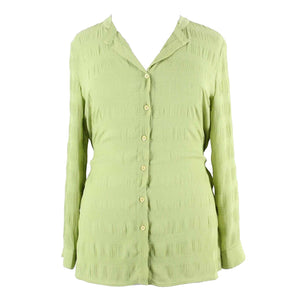 Notations Sz XL Bright Green Self Belt Tabs Button Up 100% Polyester Top