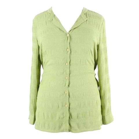 Notations Sz XL Bright Green Self Belt Tabs Button Up 100% Polyester Top