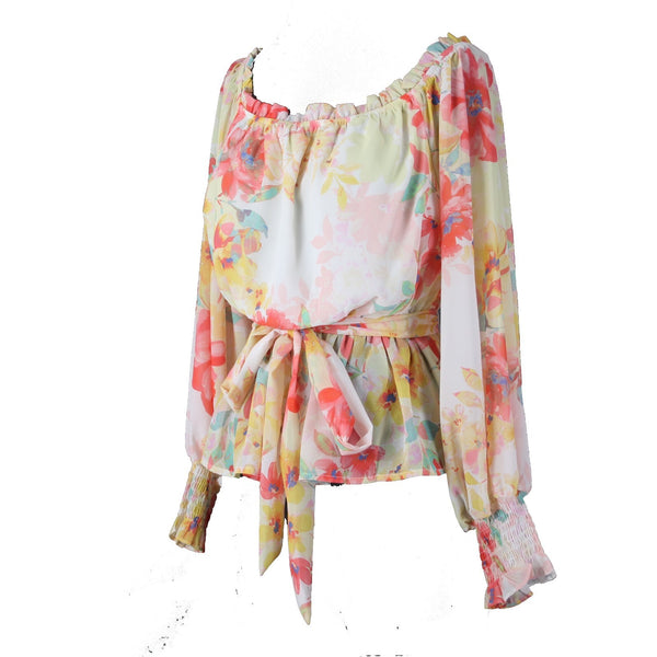 Flying Tomato Top NEW $41 Sz M Pink Yellow Multi Colored Floral 100% Poly Top
