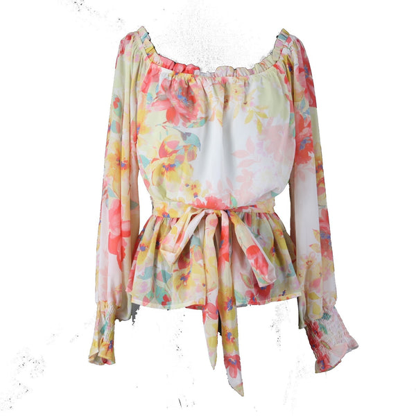 Flying Tomato Top NEW $41 Sz M Pink Yellow Multi Colored Floral 100% Poly Top