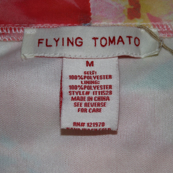 Flying Tomato Top NEW $41 Sz M Pink Yellow Multi Colored Floral 100% Poly Top
