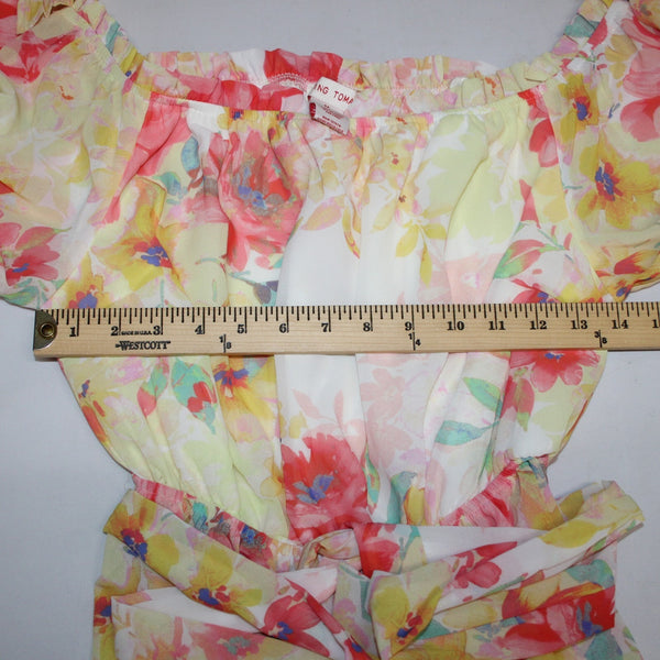 Flying Tomato Top NEW $41 Sz M Pink Yellow Multi Colored Floral 100% Poly Top