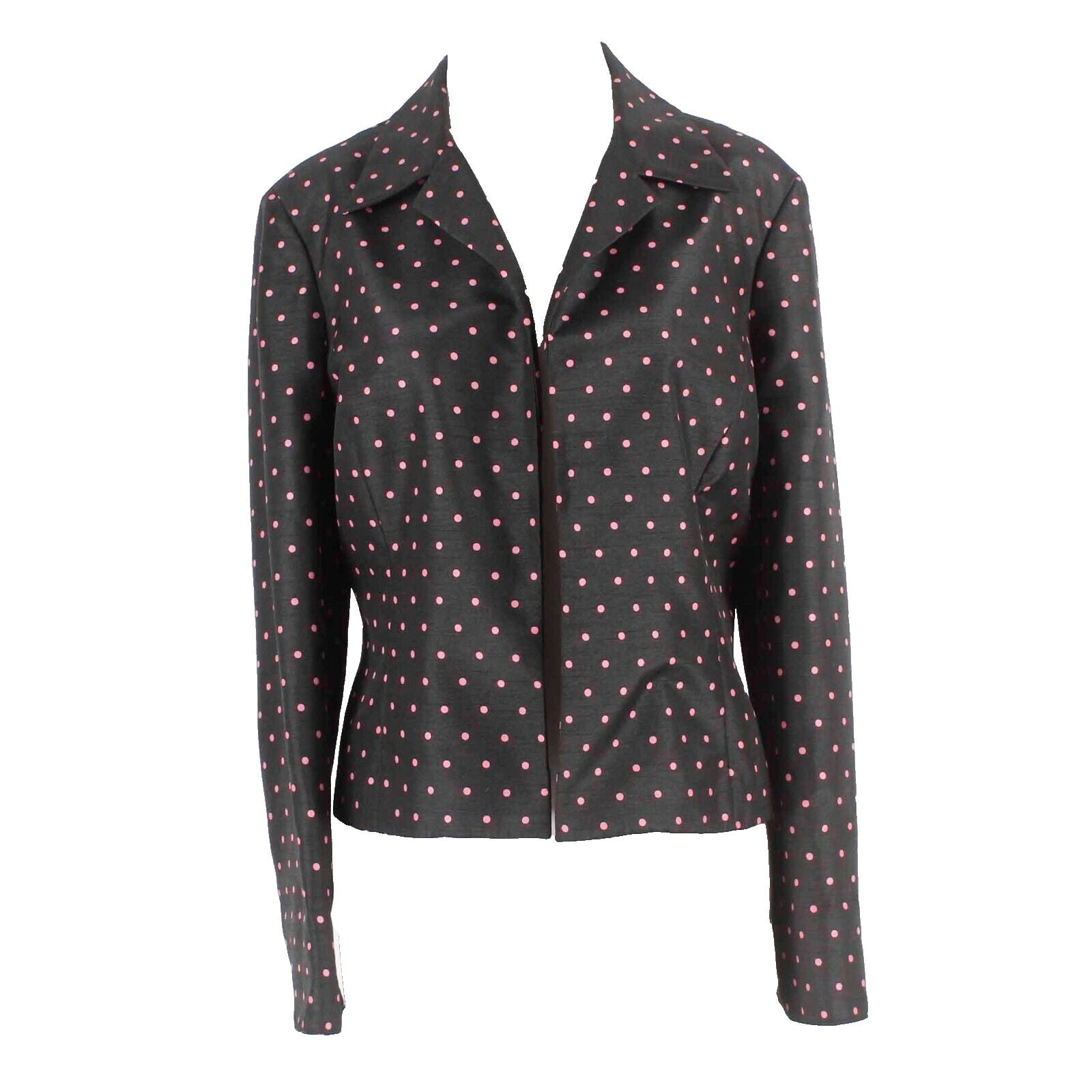 Evan Picone Sz 12 Black Pink Polka Dots Collared 100% Polyester Blazer