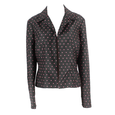 Evan Picone Sz 12 Black Pink Polka Dots Collared 100% Polyester Blazer