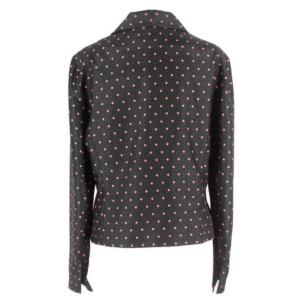 Evan Picone Sz 12 Black Pink Polka Dots Collared 100% Polyester Blazer