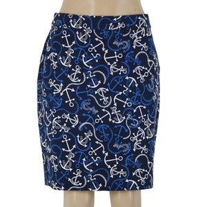 Banana Republic NEW Sz 10 Navy Blue White Anchor Hook Eye Cotton Spandex Skirt