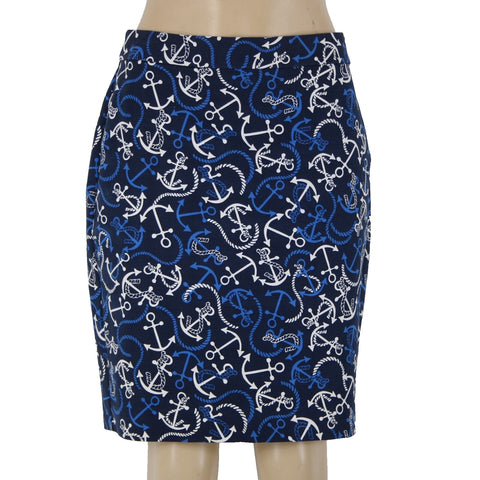 Banana Republic NEW Sz 10 Navy Blue White Anchor Hook Eye Cotton Spandex Skirt