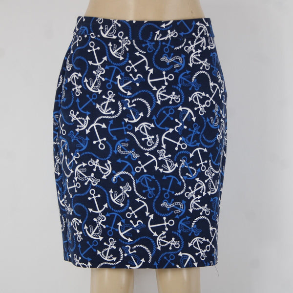 Banana Republic NEW Sz 10 Navy Blue White Anchor Hook Eye Cotton Spandex Skirt