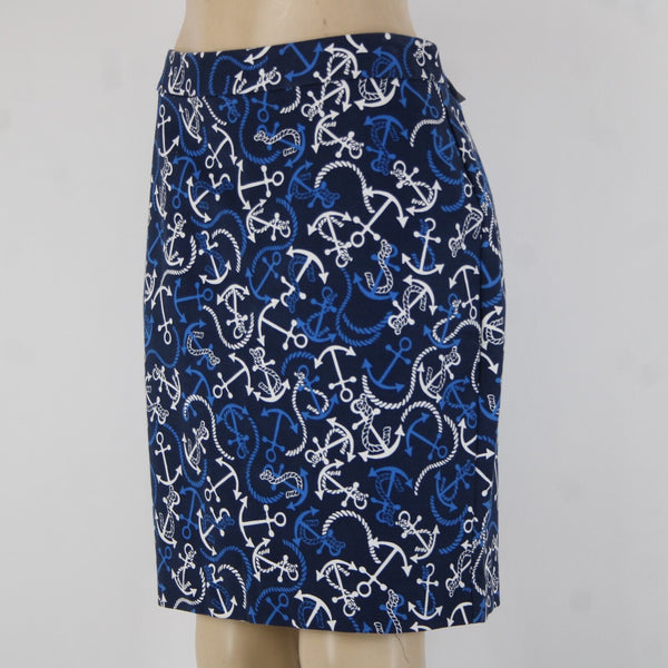 Banana Republic NEW Sz 10 Navy Blue White Anchor Hook Eye Cotton Spandex Skirt
