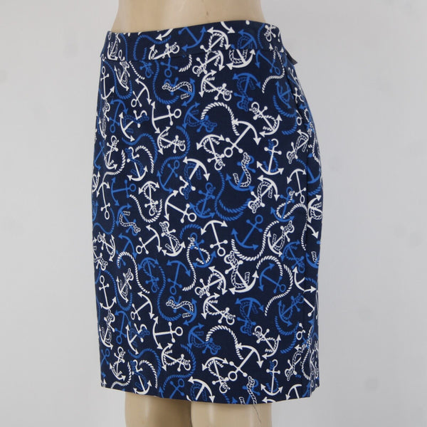 Banana Republic NEW Sz 10 Navy Blue White Anchor Hook Eye Cotton Spandex Skirt