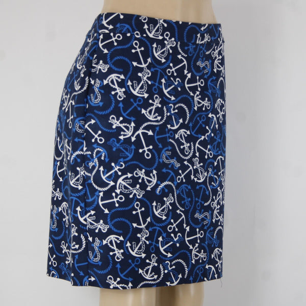 Banana Republic NEW Sz 10 Navy Blue White Anchor Hook Eye Cotton Spandex Skirt