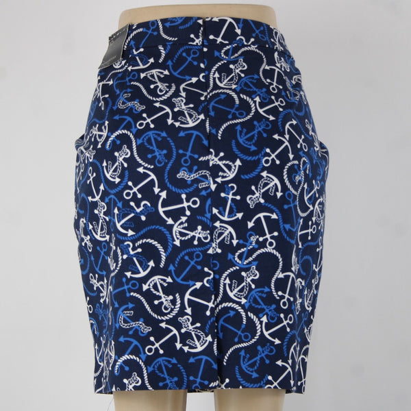 Banana Republic NEW Sz 10 Navy Blue White Anchor Hook Eye Cotton Spandex Skirt