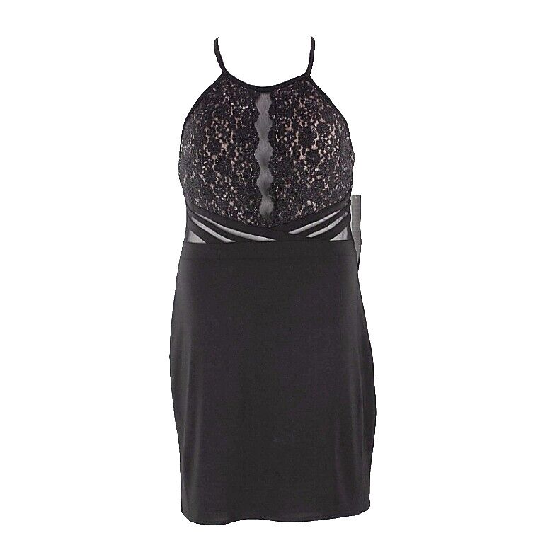 R & M NEW $90 Sz 12 Black Nude Lined Sequin Bodice Lace Polyester Blend Dress