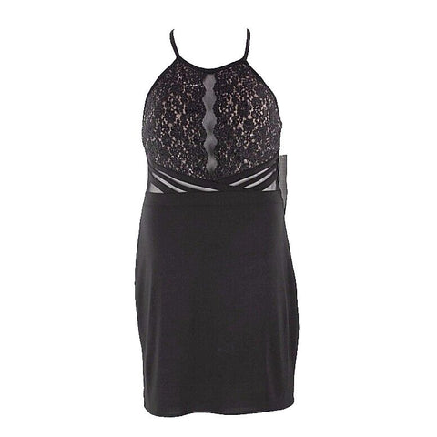 R & M NEW $90 Sz 12 Black Nude Lined Sequin Bodice Lace Polyester Blend Dress