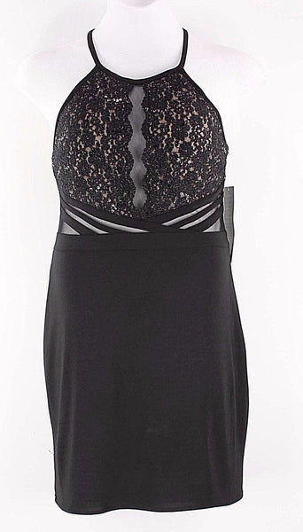 R & M NEW $90 Sz 12 Black Nude Lined Sequin Bodice Lace Polyester Blend Dress