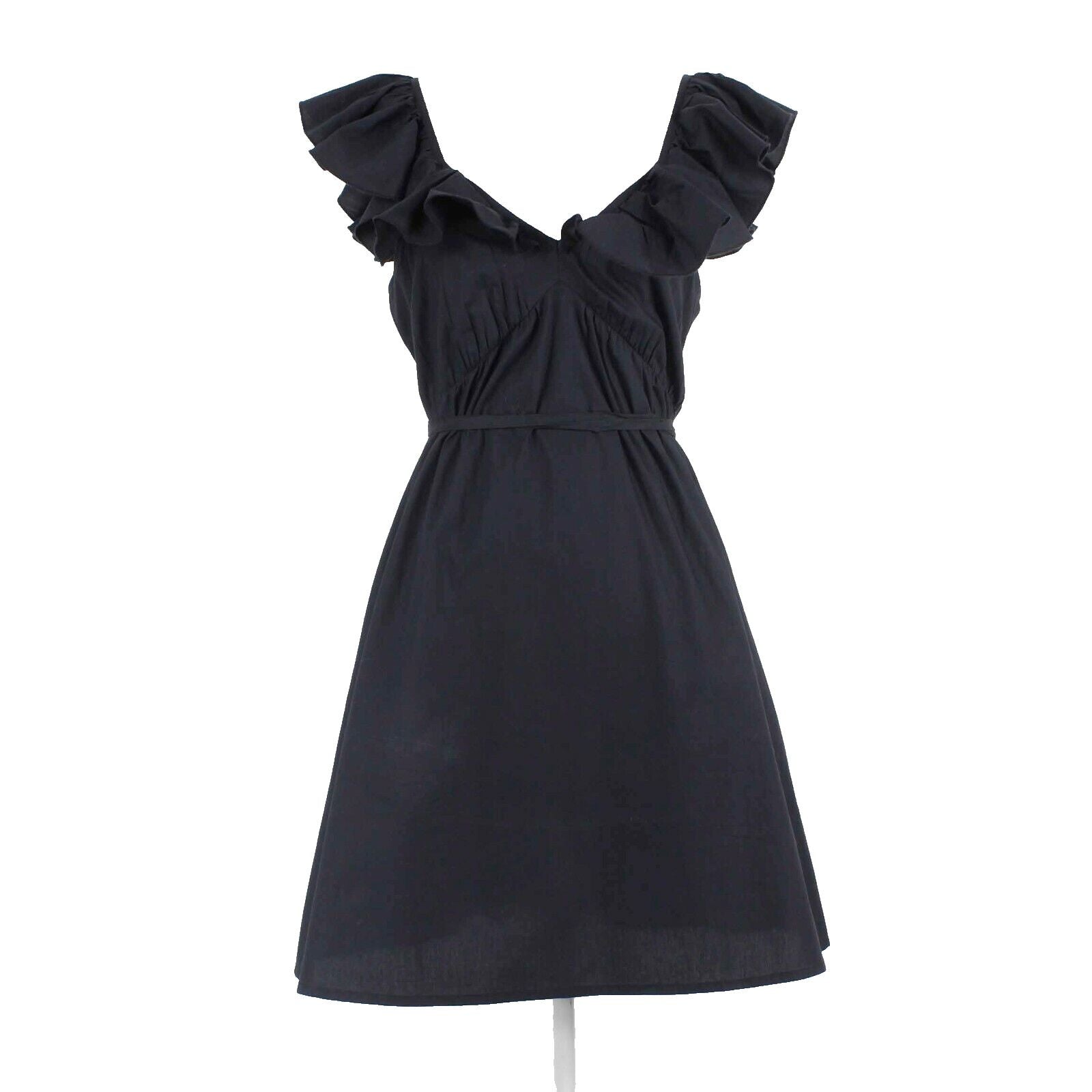 French Connection NEW $118 Sz 8 Black Ruffle Straps Cotton Tie Waist Dress