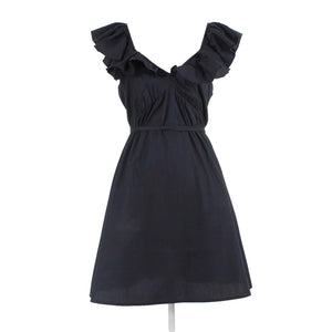 French Connection NEW $118 Sz 8 Black Ruffle Straps Cotton Tie Waist Dress