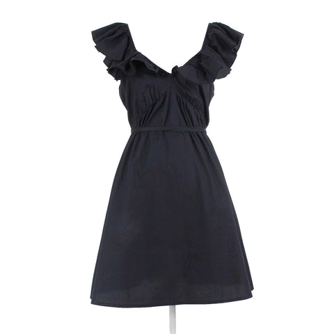 French Connection NEW $118 Sz 8 Black Ruffle Straps Cotton Tie Waist Dress