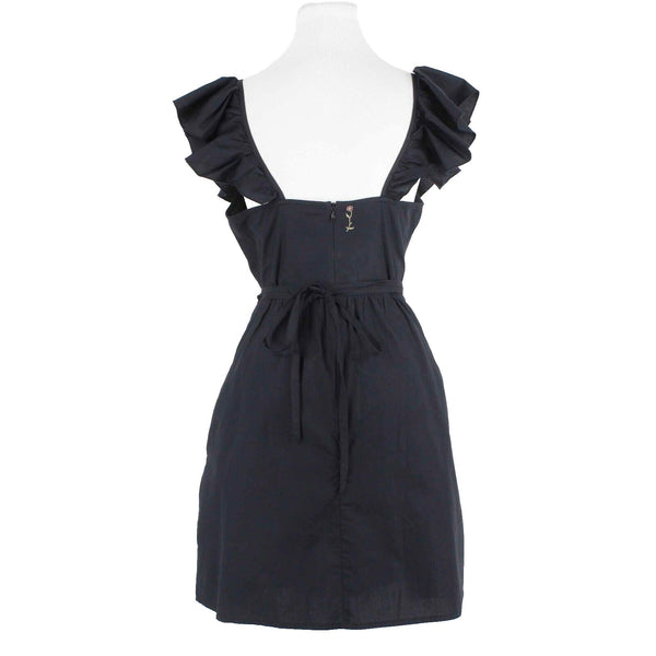 French Connection NEW $118 Sz 8 Black Ruffle Straps Cotton Tie Waist Dress