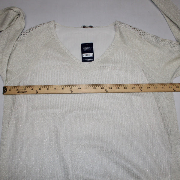 Lucky Brand Top NEW $99 Sz XL Gold Tan White Metallic Layer Linen Polyester Top