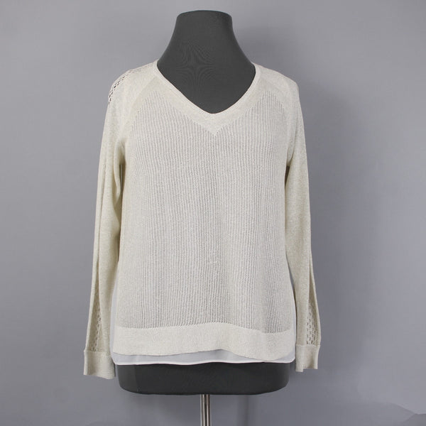 Lucky Brand Top NEW $99 Sz XL Gold Tan White Metallic Layer Linen Polyester Top
