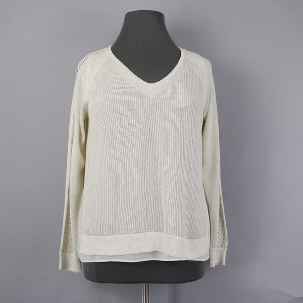 Lucky Brand Top NEW $99 Sz XL Gold Tan White Metallic Layer Linen Polyester Top