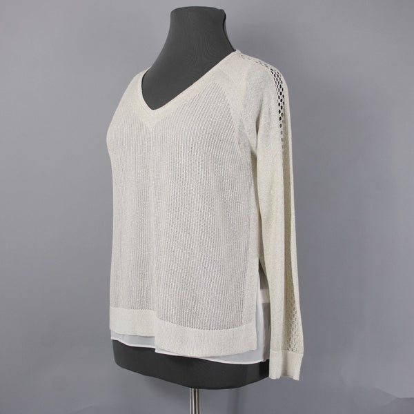 Lucky Brand Top NEW $99 Sz XL Gold Tan White Metallic Layer Linen Polyester Top