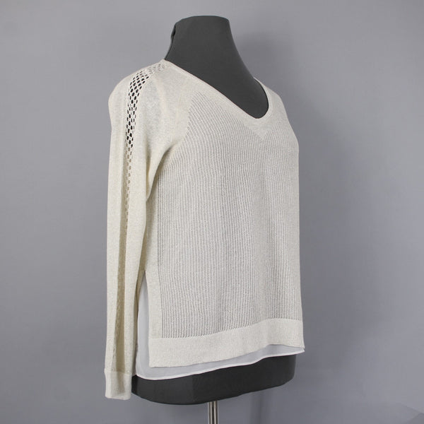 Lucky Brand Top NEW $99 Sz XL Gold Tan White Metallic Layer Linen Polyester Top