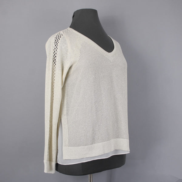 Lucky Brand Top NEW $99 Sz XL Gold Tan White Metallic Layer Linen Polyester Top