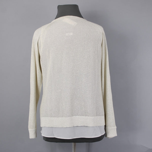 Lucky Brand Top NEW $99 Sz XL Gold Tan White Metallic Layer Linen Polyester Top