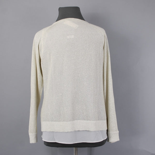 Lucky Brand Top NEW $99 Sz XL Gold Tan White Metallic Layer Linen Polyester Top