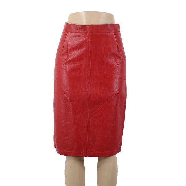 Prego Skirt Vintage Sz 13/14 Red Knee Length Lined Leather AS IS Skirt