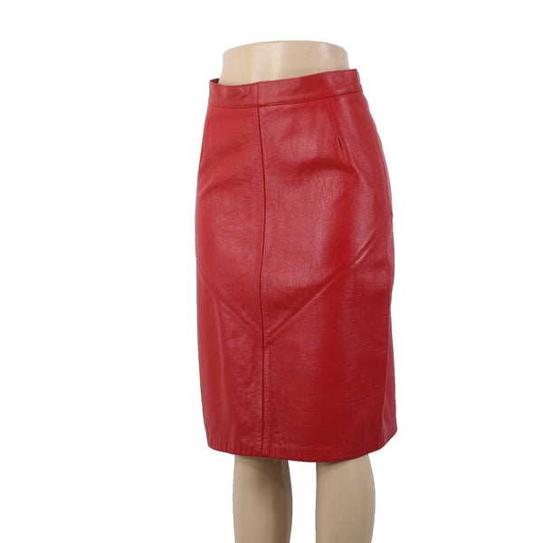 Prego Skirt Vintage Sz 13/14 Red Knee Length Lined Leather AS IS Skirt