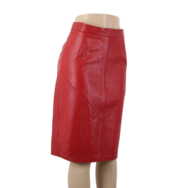 Prego Skirt Vintage Sz 13/14 Red Knee Length Lined Leather AS IS Skirt